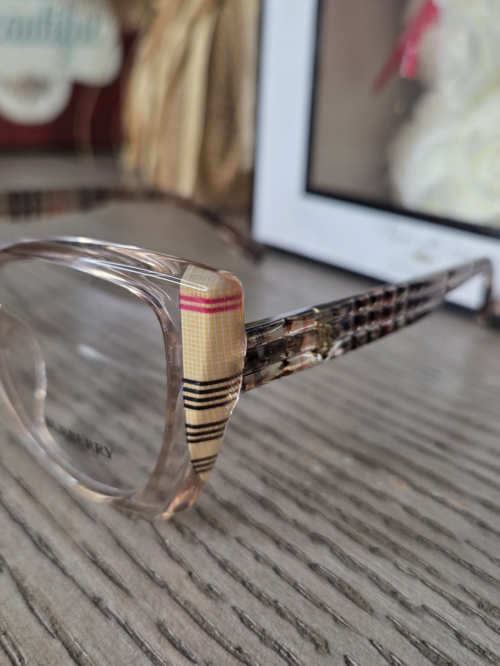 Burberry Pink Tortoiseshell Signature Check Optical Glasses